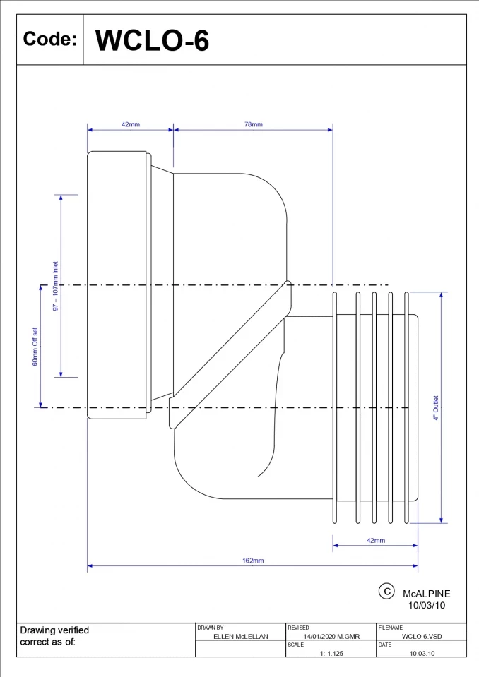 Priključak McALPINE za wc šolju simplon excentar 60mm
