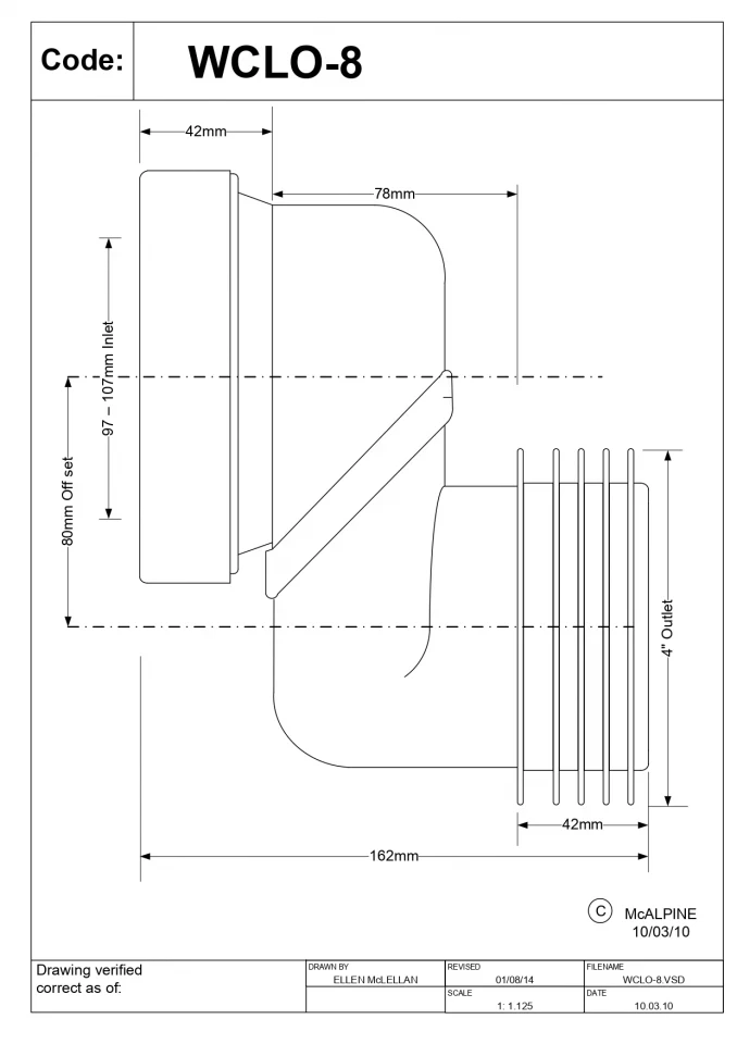 Priključak McALPINE za wc šolju simplon excentar 80mm