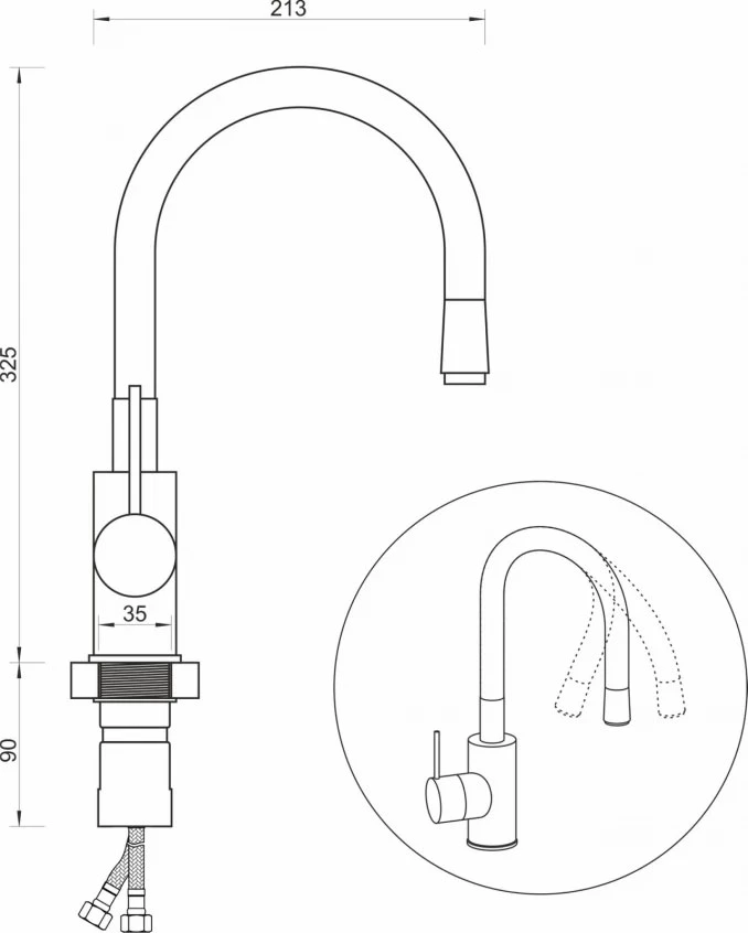 Baterija za sudoperu MINOTTI TUBO sa 2 cijevi gibljiva lula zelena