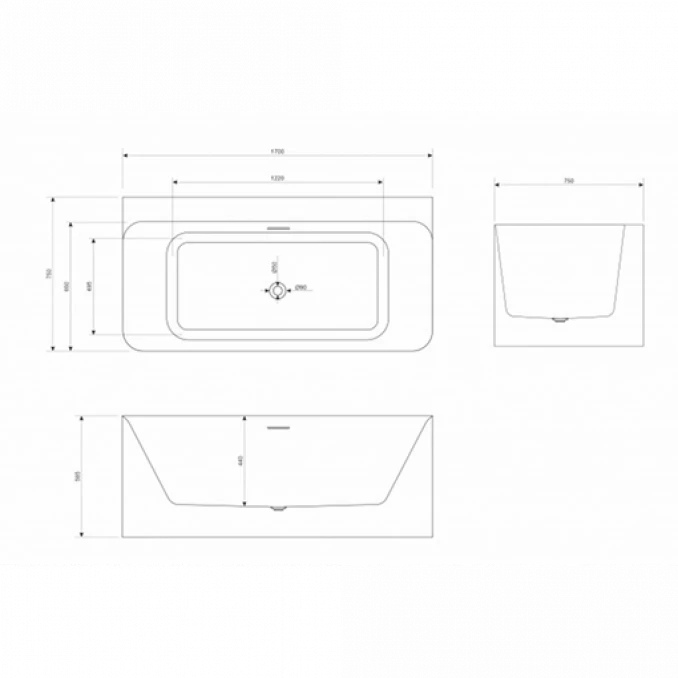Kada samostojeća COPEN HEDY 1700x745x585mm sjajna bela