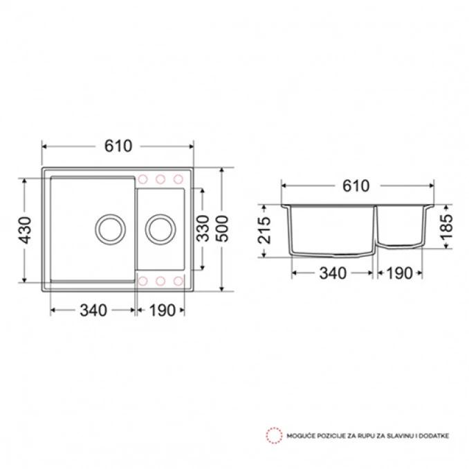 Granitna sudopera MILO RETTO 61x50 Lava stone sa sifonom dupla