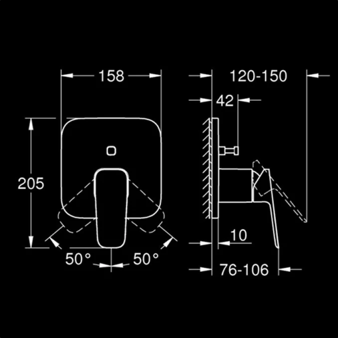 Maska ugradne baterije GROHE CUBEO sa prebacivačem 2F phantom black