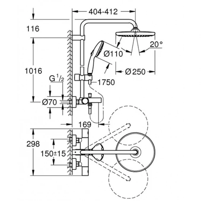 Termostatska baterija sa usponskim tušem GROHE TEMPESTA SYSTEM 250