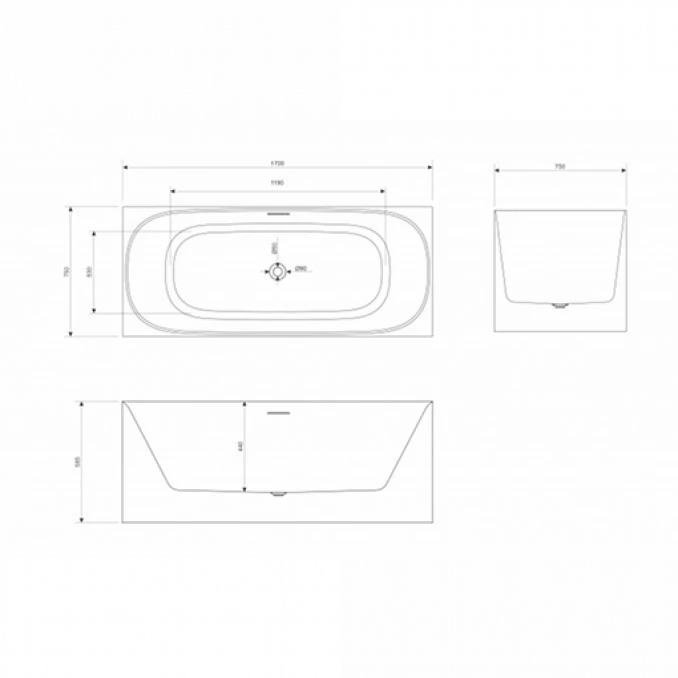 Kada samostojeća COPEN INGRID 1700x750x585mm mat crna/mat bela