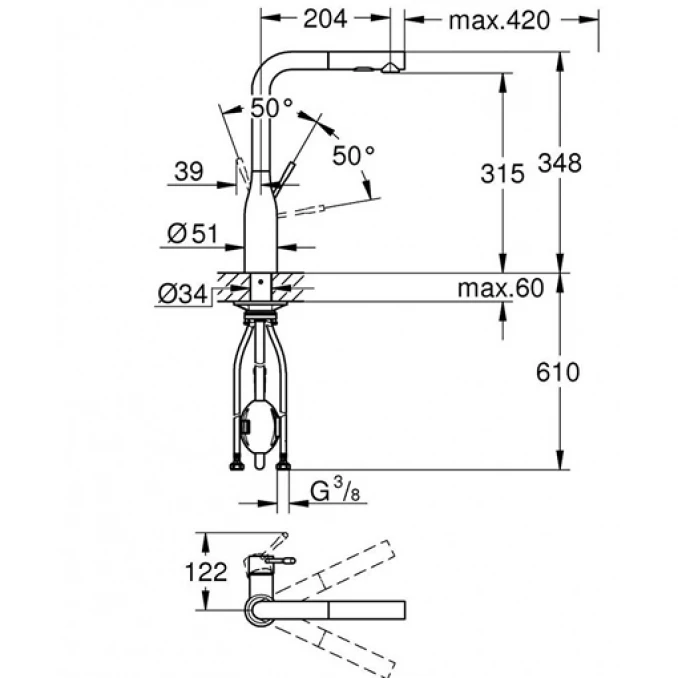 Baterija za sudoperu GROHE ESSENCE L sa izvlačećim tušem 2F hard graphite
