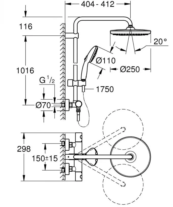 Termostatska baterija sa usponskim tušem GROHE TEMPESTA SYSTEM 250