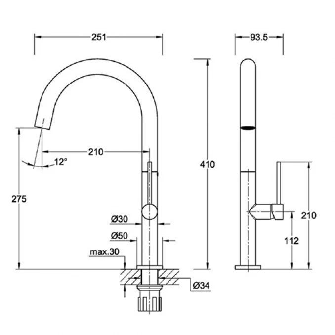 Jednoručna baterija za sudoperu COPEN SALT hrom sa 3 cijevi