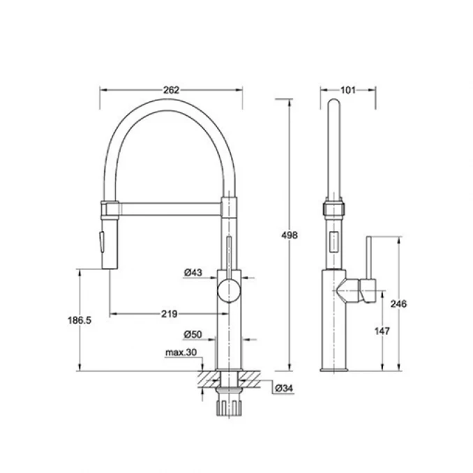 Jednoručna baterija za sudoperu COPEN PEPPER B sa flex lulom 2F hrom sa 3 cevi