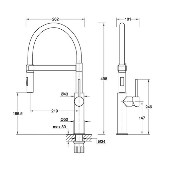 Jednoručna baterija za sudoperu COPEN PEPPER B sa flex lulom 2F mat crna sa 3 ce