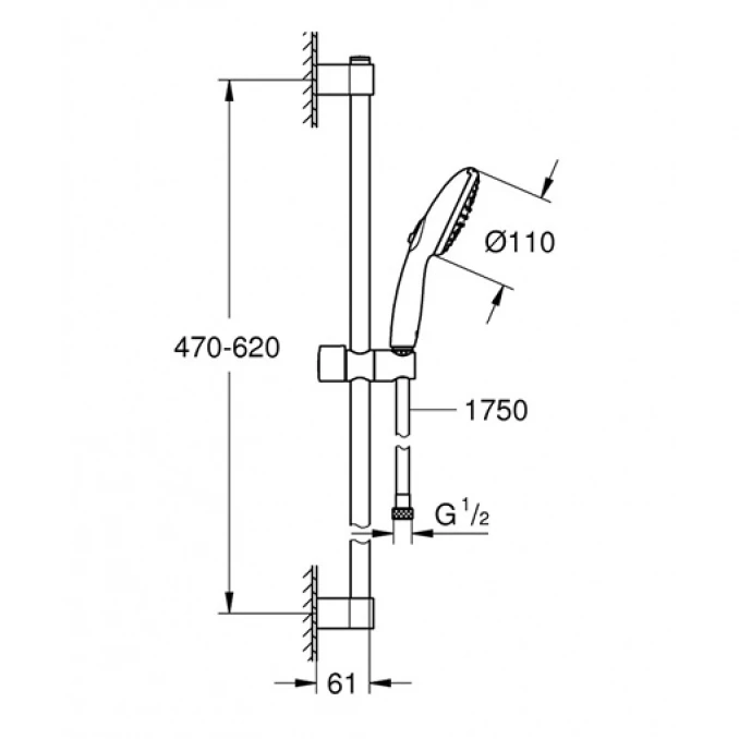 Klizna šipka GROHE sa tuš setom TEMPESTA 110 2f 600 matte black