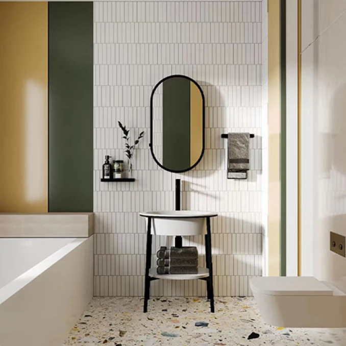 Lavabo COPEN sa postoljem i policom 700x500x825 i otvorom za slavinu matt white