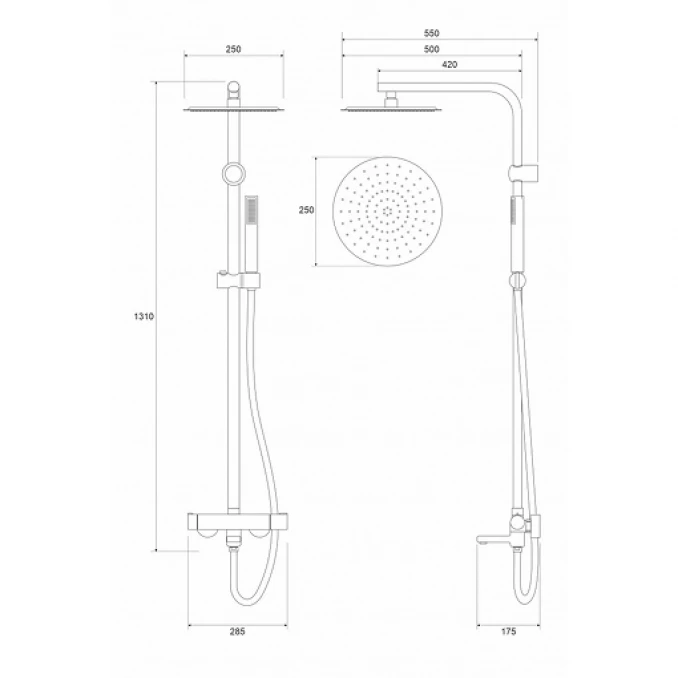 Baterija i usponski tuš sa izlivom COPEN NOOK gunmetal okrugli set
