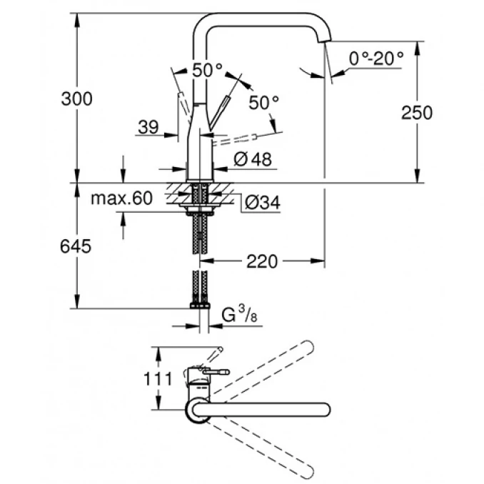 Baterija za sudoperu GROHE ESSENCE L hard graphite