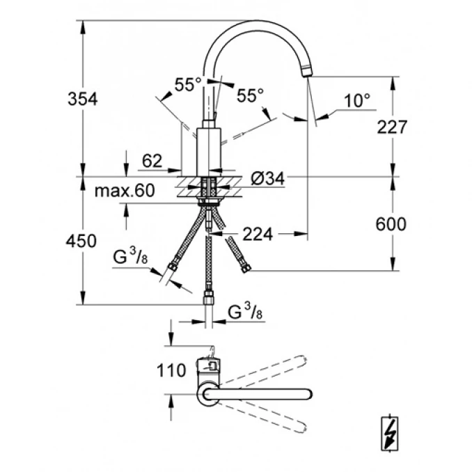 Baterija za sudoperu GROHE EUROSMART COSMOPOLITAN 3 cevi