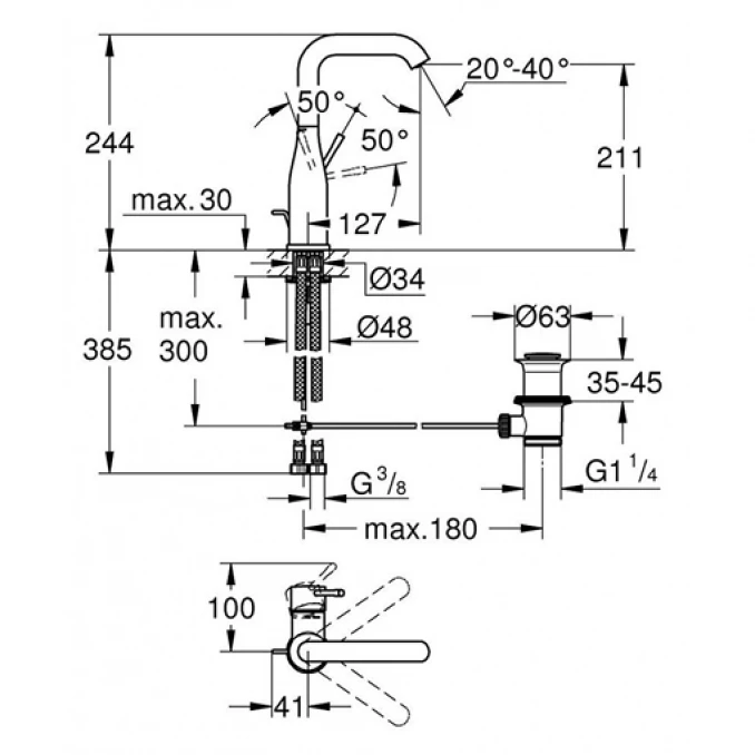 Baterija za lavabo GROHE ESSENCE L "click"