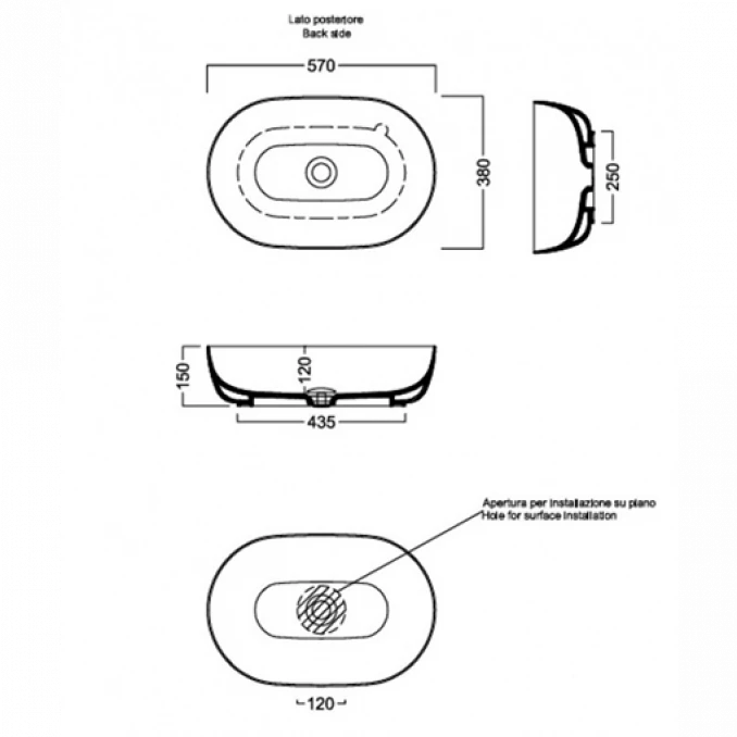 Lavabo nadgradni HATRIA HAPPYHOUR SLIM 12:00 570x380 glossy dove-gray