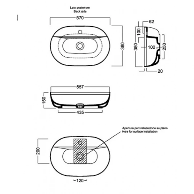 Lavabo HATRIA HAPPYHOUR SLIM 12:00 570x380 glossy dove-gray