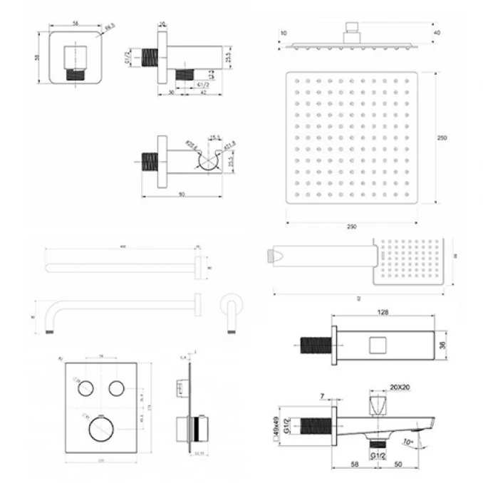 Termostatski set COPEN square hrom 2