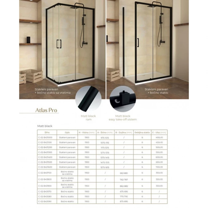 Tuš kabina ATLAS PRO 140x90 mat crna
