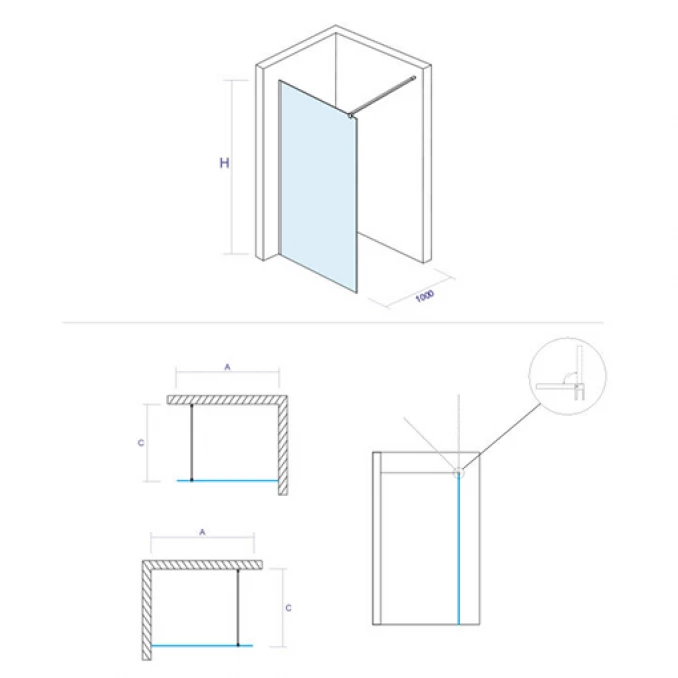 Walk-in COPEN MONTE 1400X2000 8mm staklo chrome
