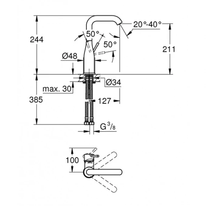 Baterija za lavabo GROHE ESSENCE L phantom black